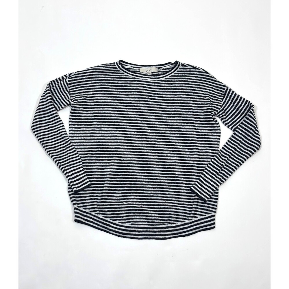 Loft Black White Striped Sweater Lightweight Knit - Size XS